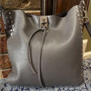 Rebecca Minkoff Grey Leather Studded Bucket Bag Tassels Crossbody